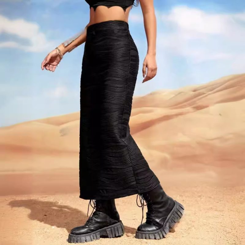 Water Ripple High Waist Slit Sheath Skirt for Summer - Image 3