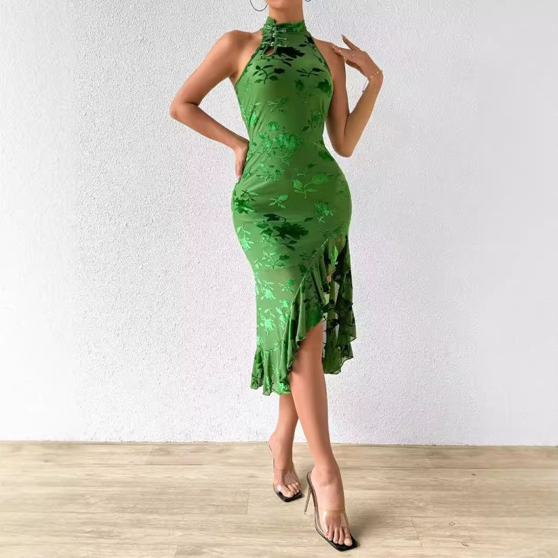 Best-Selling Chinese Cheongsam - Half Turtleneck Sleeveless Fishtail Dress