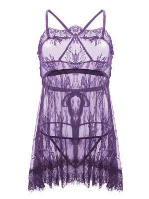 Backless Lace Seduction Nightdress: Sexy Strap Pajamas