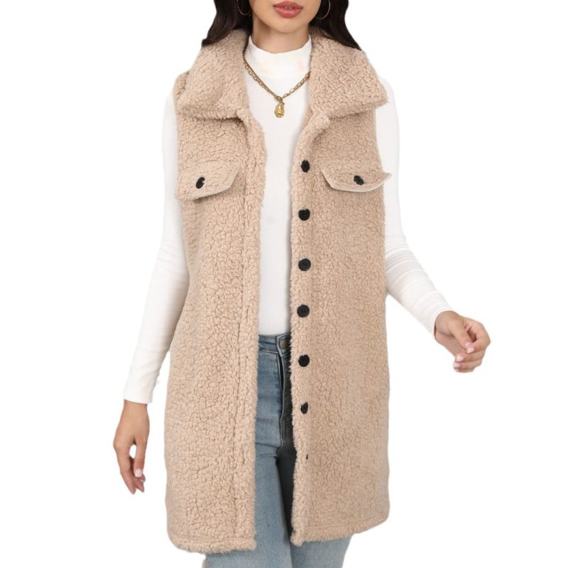 Womens Collared Sleeveless Bubble Cardigan - Plush Vest - Image 5