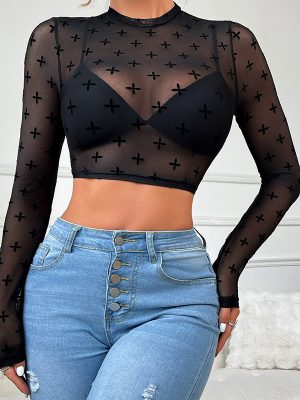 Sheer Mesh Long Sleeve Top – Sexy Slim Fit Inner Wear