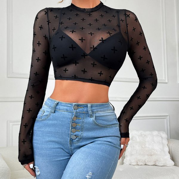 Sheer Mesh Long Sleeve Top - Sexy Slim Fit Inner Wear