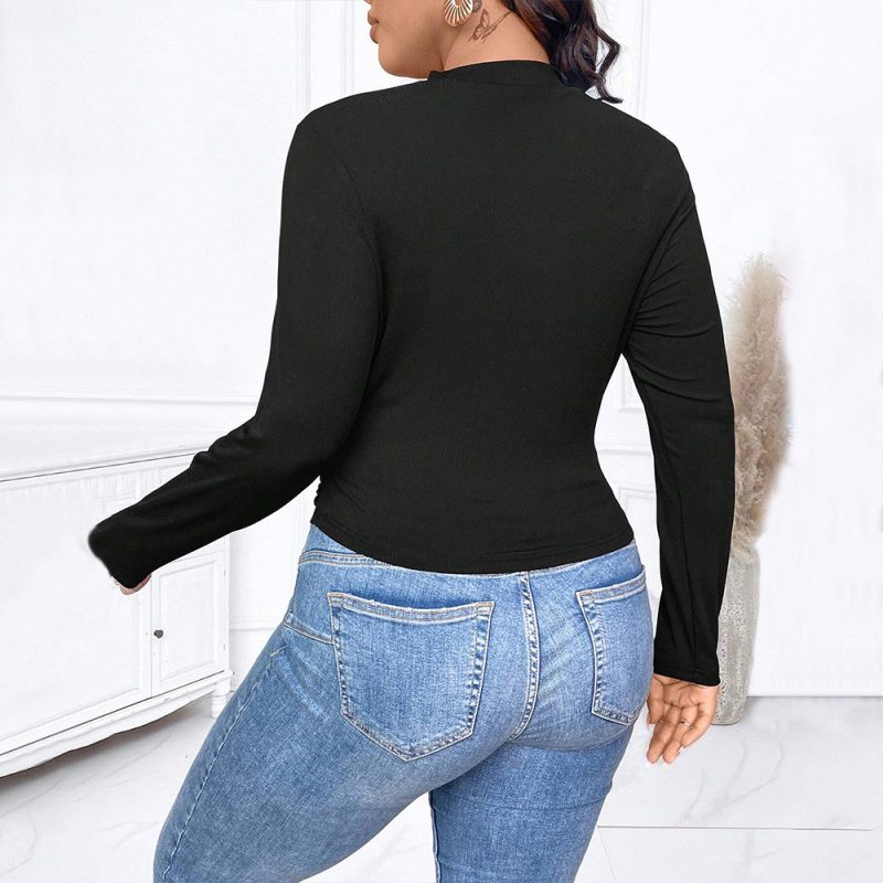 Plus Size Deep V Plunge Neck Long Sleeve T-Shirt - Autumn Winter - Image 4