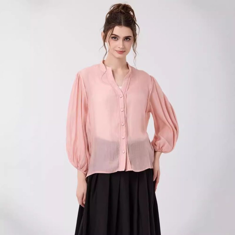 Elegant Pink Chiffon Shirt for Autumn - Middle East Muslim Casual Wear - Image 3