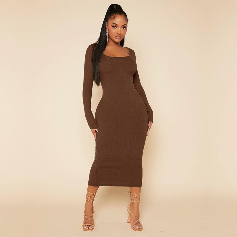 Plus Size Elegant Slim Mid-Length Dress - Autumn Winter