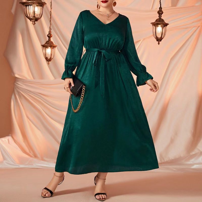 Plus Size Solid Color Elastic Waistband Slimming Dress for Women - Image 2