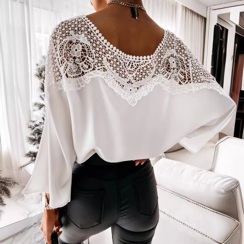 Long Sleeve Lace Shirt: Solid Color Office Top for Spring & Autumn - Image 3