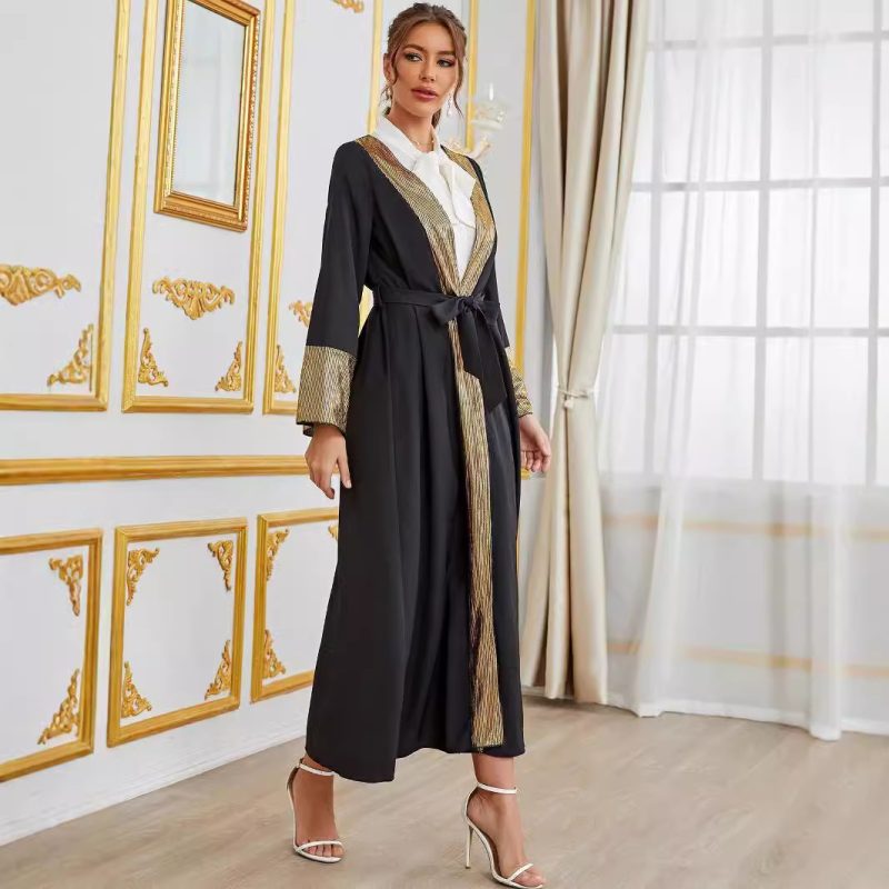 Women's Fall Patchwork Cardigan Robe with Belt - Cozy and Chic - Image 4