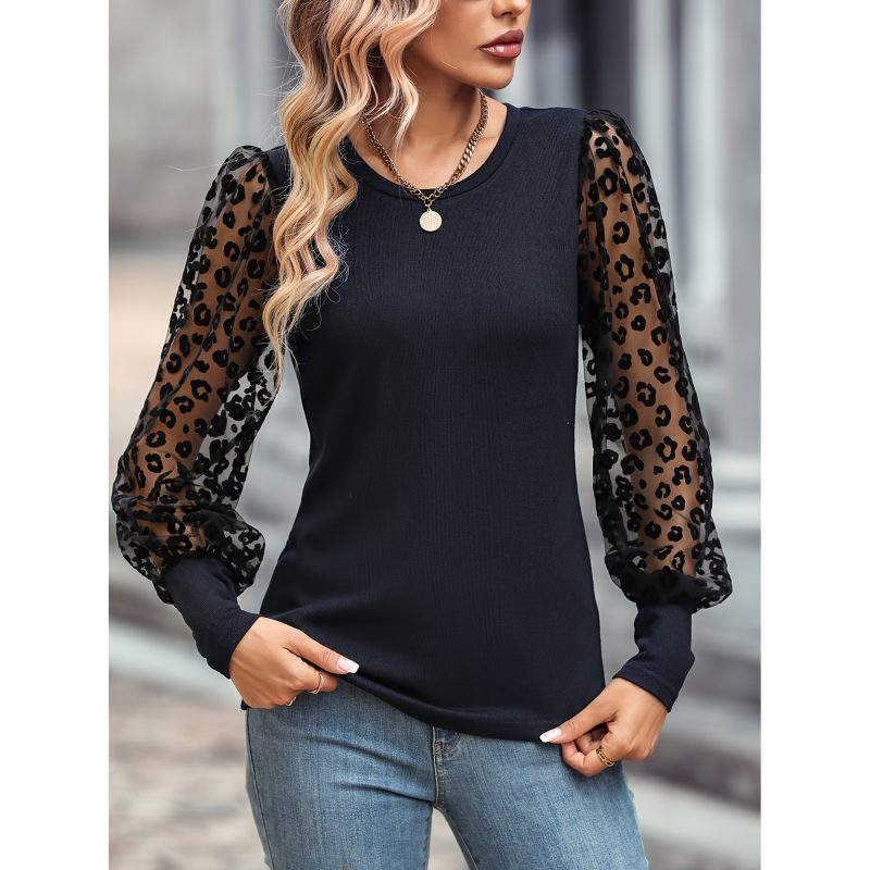 Slim Fit Color Matching Long Sleeve T-Shirt for Women - Image 3