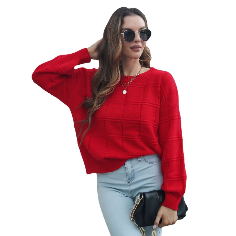 Loose Long Sleeve Plaid Sweater for Women - Autumn Winter Knitwear - Image 4