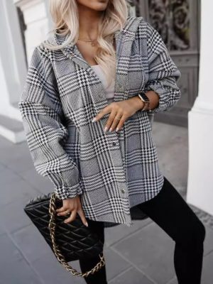 Autumn Hooded Plaid Coat: Loose Casual Style for Women