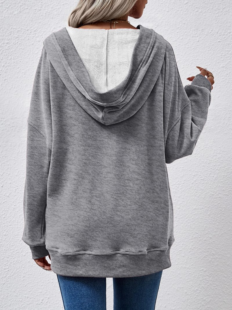 Autumn Winter Solid Color Hooded Long Sleeve Kangaroo Pocket Sweater for Women - Image 4