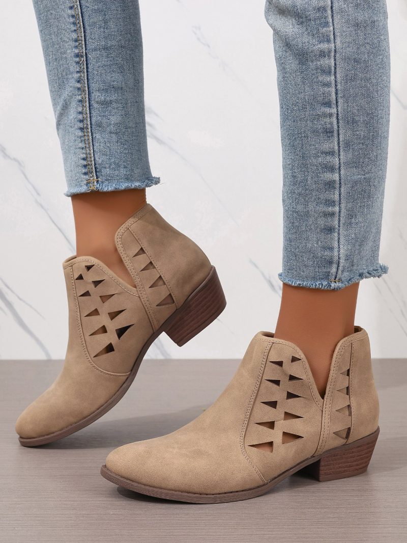 Hollow Out Chunky Heel Ankle Boots for Women - All-Matching - Image 2