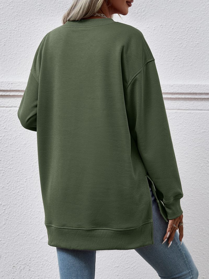 Solid Color V-Neck Split Front Long Blouse for Women - Image 4