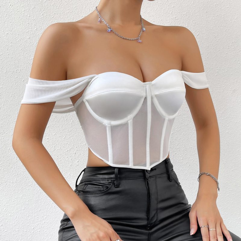 Pure White Mesh Steel Boning Corset Vest Top - Image 4