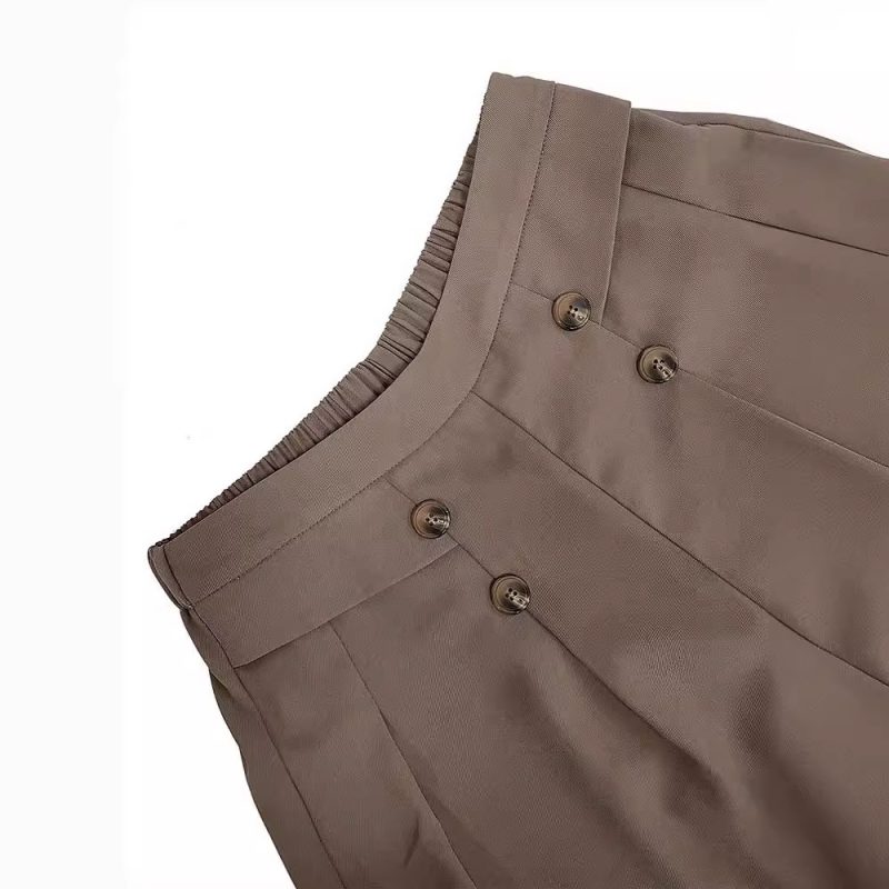Loose High Waist Button Casual Cropped Wide Leg Pants for Women - Image 3