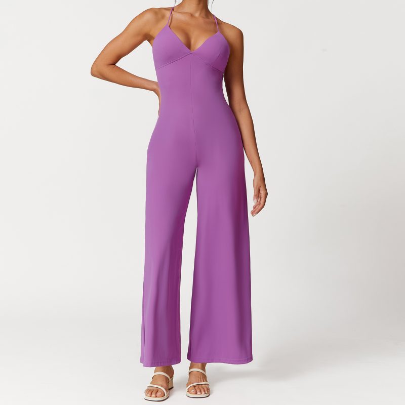 Sexy Lace-Up Backless V-Neck Camisole Yoga Jumpsuit - Image 2