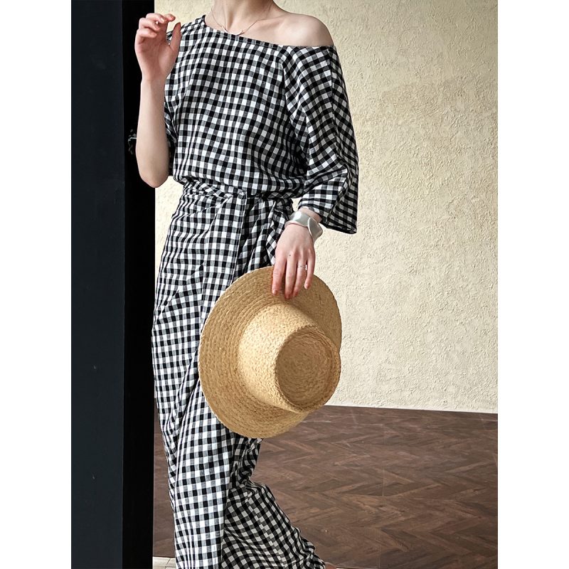 Asymmetric Checkered Color Block Dress for Women - Image 4