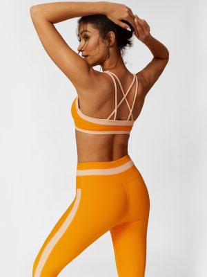 Contrast Color Matte Nylon Sports Bra & Thick Thread Yoga Set