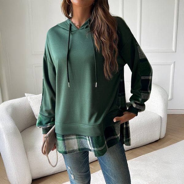 Women’s Contrast Color Hooded Patchwork Long Sleeve Sweater