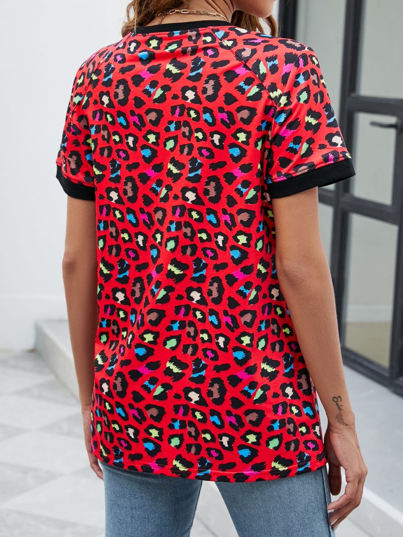 Asymmetric Print Round Neck Short Sleeve Summer T-Shirt for Women - Image 4