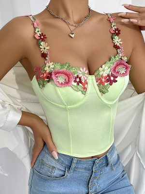 Floral Ultra-Short French Camisole Vest for Women