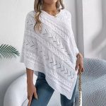 Casual Solid Color Cable Knit Loose Fitting Cloak Sweater Coat for Women