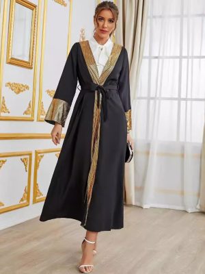 Women’s Fall Patchwork Cardigan Robe with Belt – Cozy and Chic