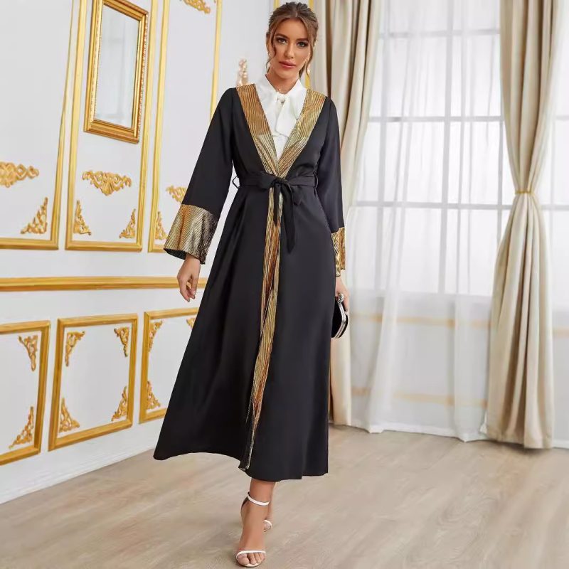 Women's Fall Patchwork Cardigan Robe with Belt - Cozy and Chic