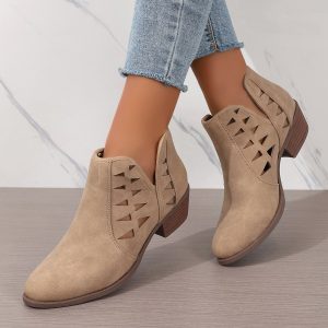 Hollow Out Chunky Heel Ankle Boots for Women - All-Matching