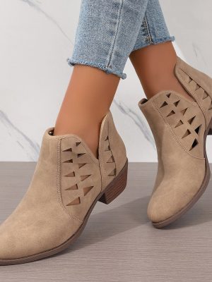 Hollow Out Chunky Heel Ankle Boots for Women – All-Matching