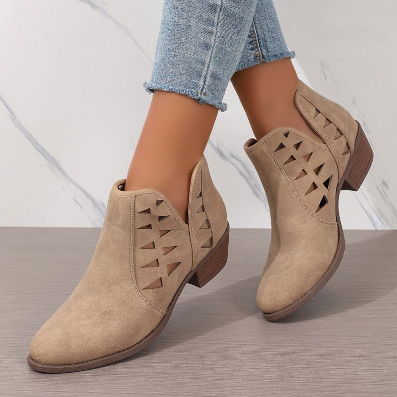 Hollow Out Chunky Heel Ankle Boots for Women - All-Matching
