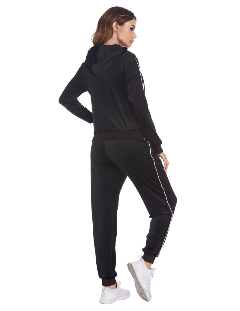 Autumn Winter Silver Fox Velvet Hooded Casual Sports Set for Women - Image 2