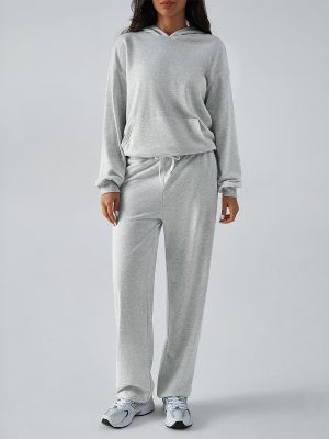 Casual Sports Hooded Sweater & Slim Fit Tied Trousers for Women