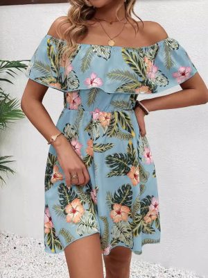 Summer Elegant Off-the-Shoulder Ruffled Printed Dress