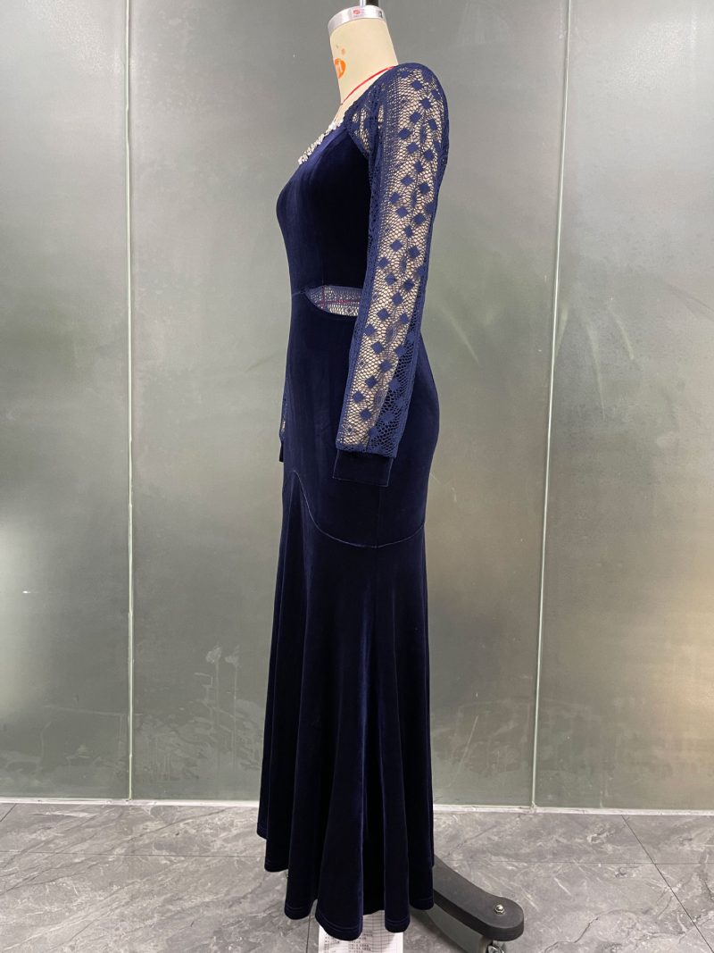 Women’s Elegant High Waist Velvet Hollow Out Cutout Dress for Party & Dinner - Image 2