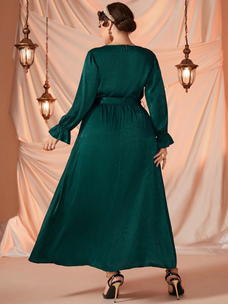 Plus Size Solid Color Elastic Waistband Slimming Dress for Women - Image 4