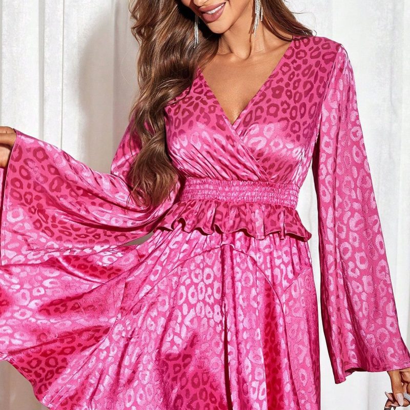 Women’s Evening Dress with Deep V Plunge Neck and Loose Waist Design - Image 4