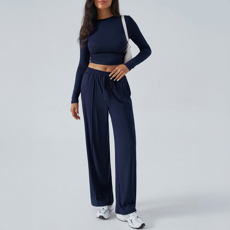 Women’s Round Neck Long Sleeve Top & Wide Leg Pants Set - Image 3