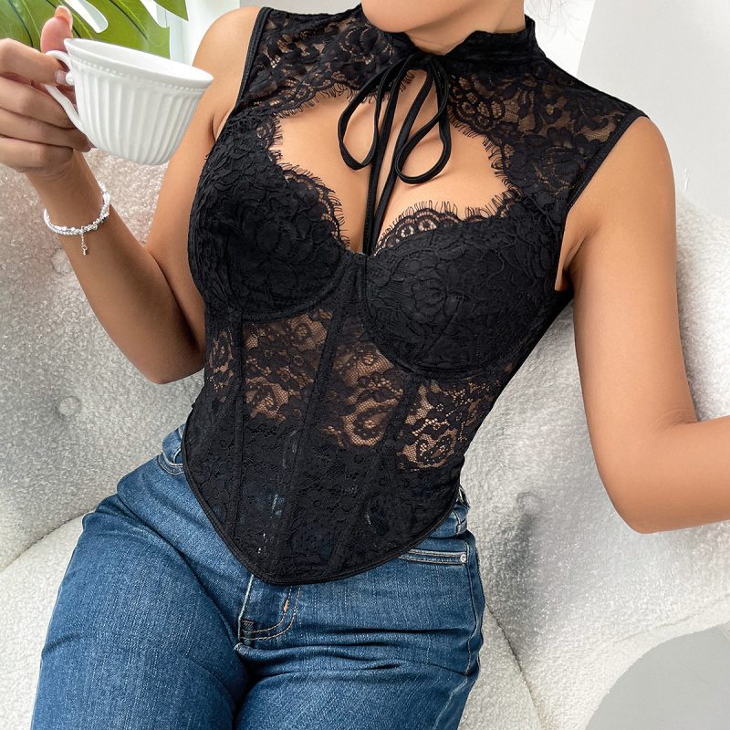 Sexy Lace Transparent Mesh Boning Corset Outerwear Vest - Image 2