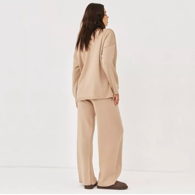 Solid Color Round Neck Sweater and Knitted Trousers Set – Casual Two-Piece - Image 2