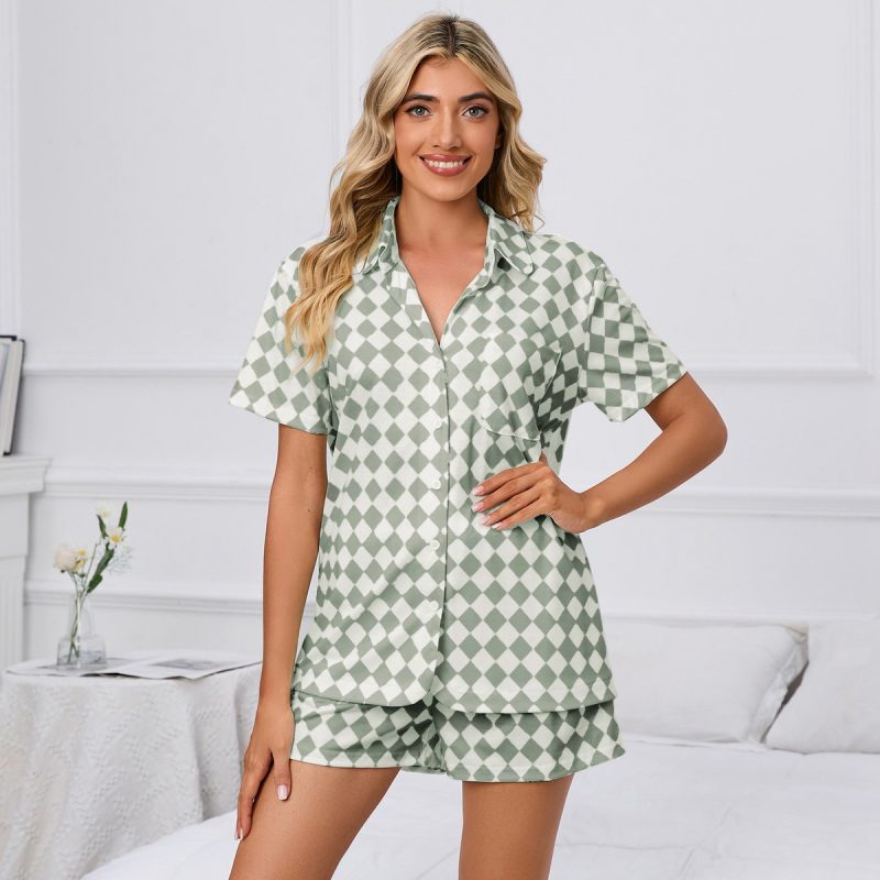 Plaid Two-Piece Shirt and Pocket Beach Swimsuit Pajamas Suit - Image 5