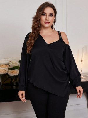 Plus Size Off-Shoulder Asymmetric T-Shirt – Elegant Loose Fit