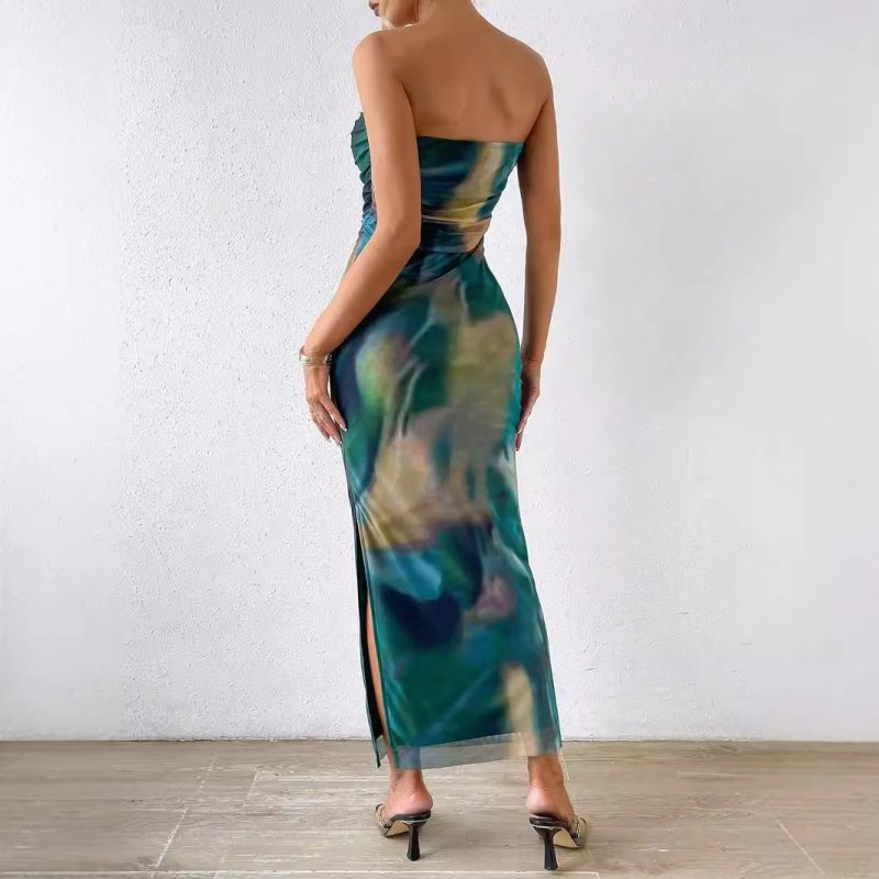 Bandeau Tie-Dye Backless Side Slit Sexy Sheath Dress - Image 2