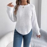 Casual Solid Color Twist Lantern Sleeve Asymmetric Pullover Sweater for Women