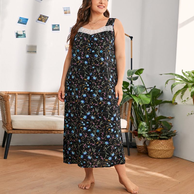 Plus Size Spring Summer Lace Patchwork Maxi Tank Top Nightdress