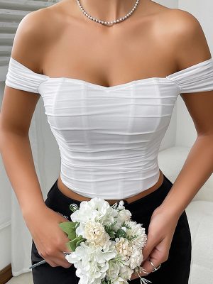 Boning Corset Bandeau Camisole – Off-Shoulder Short Sleeve Top