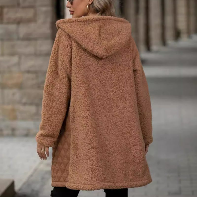 Women’s Autumn Winter Loose Hooded Zipper Plush Coat - Image 4