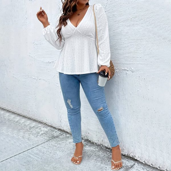 Plus Size Deep V Plunge T-Shirt – Sexy Long Sleeve Top - Image 4