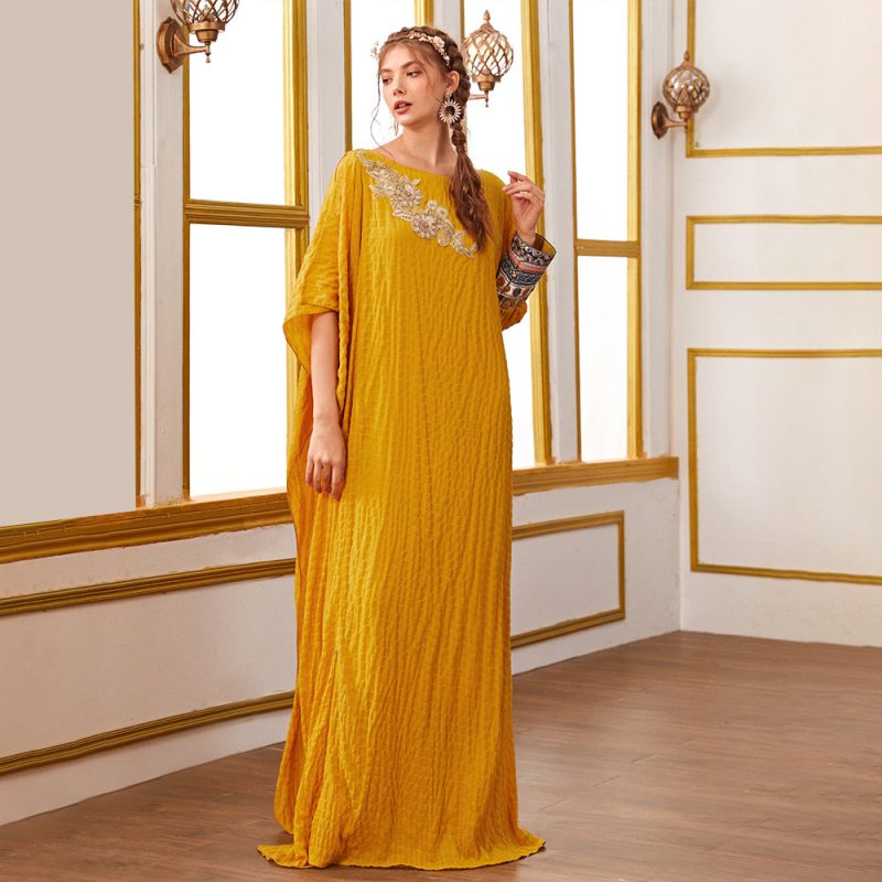 Middle East Short Sleeve Casual Round Neck Embroidery Loose Dress - Image 2